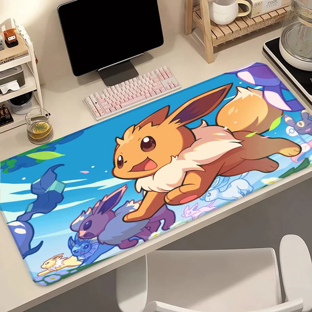 Large Mouse Mat Anime Gaming Speed Mousemat Eevee Desk Mat Gamer Keyboard and mouse P-pokemon office accessories Kawaii Deskmat