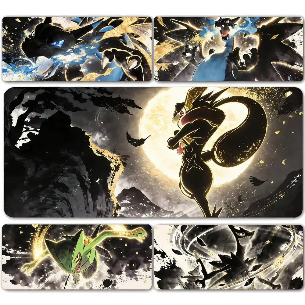 Anime Gaming Mousepad P-Pokemon Ink Wash Charizard Mouse Pad Non-Slip Rubber Base Stitched Edge Desk Mat for PC Laptop