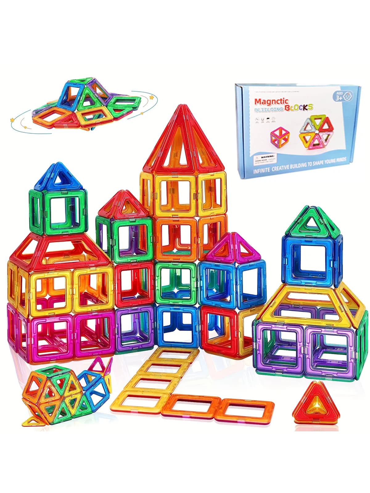 Magnetic Tiles Magnetic Building Blocks Children's Toys, Parent-Child Games, DIY Assembly Gift Box Set (Random Colors)