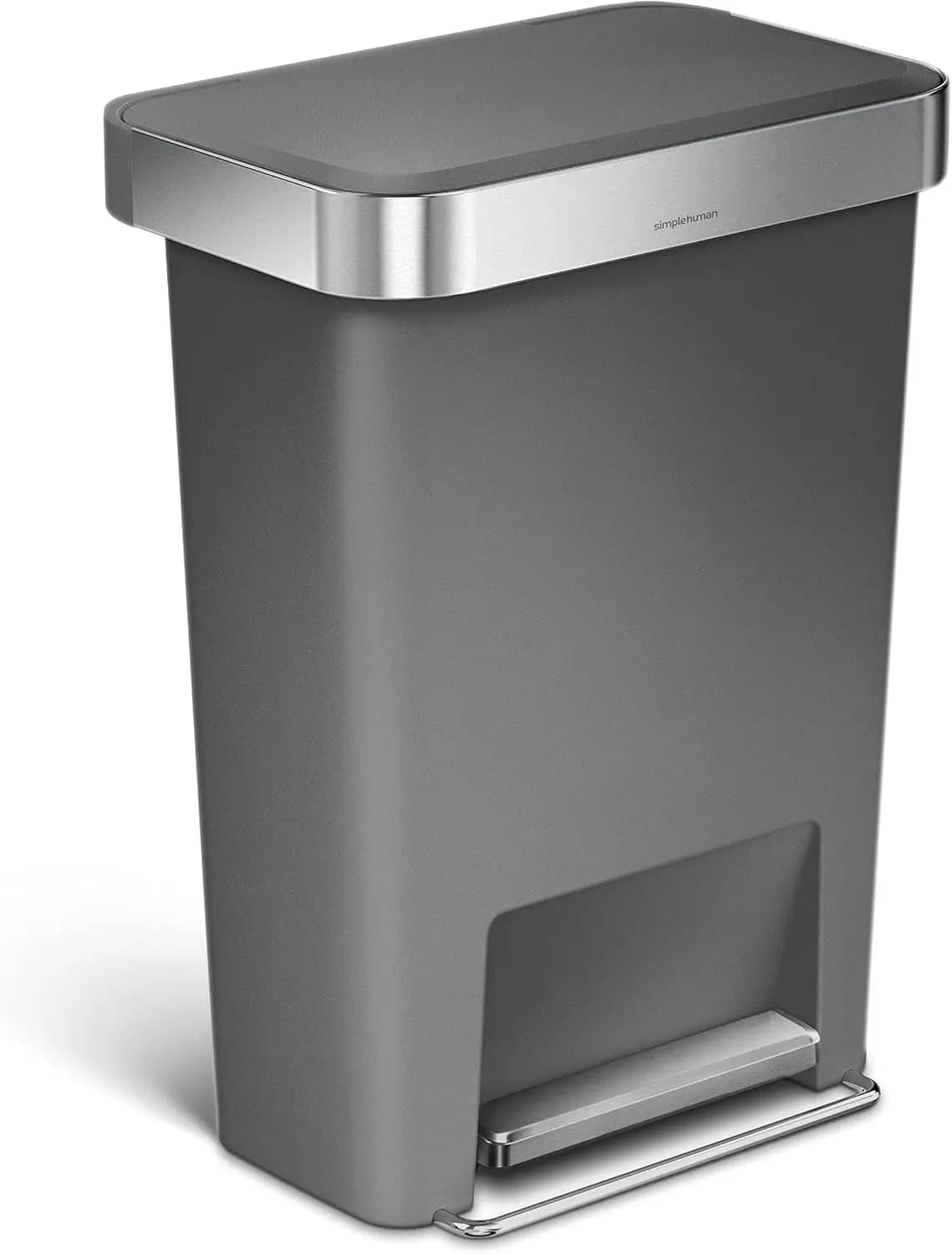 Pattumiera da cucina rettangolare da 45 litri con coperchio a chiusura ammortizzata, in plastica grigia