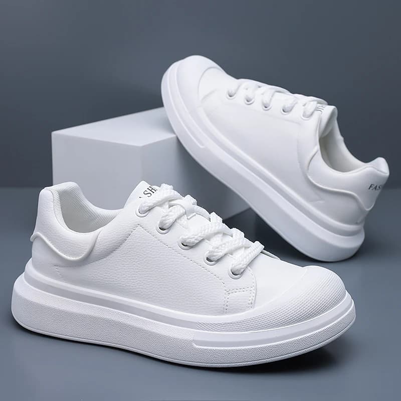 Scarpe da Uomo in Pelle Bianca con Plateau, Sneakers Casual alla Moda con Lacci, Antiscivolo, con Rialzo Interno, per Uso Quotidiano