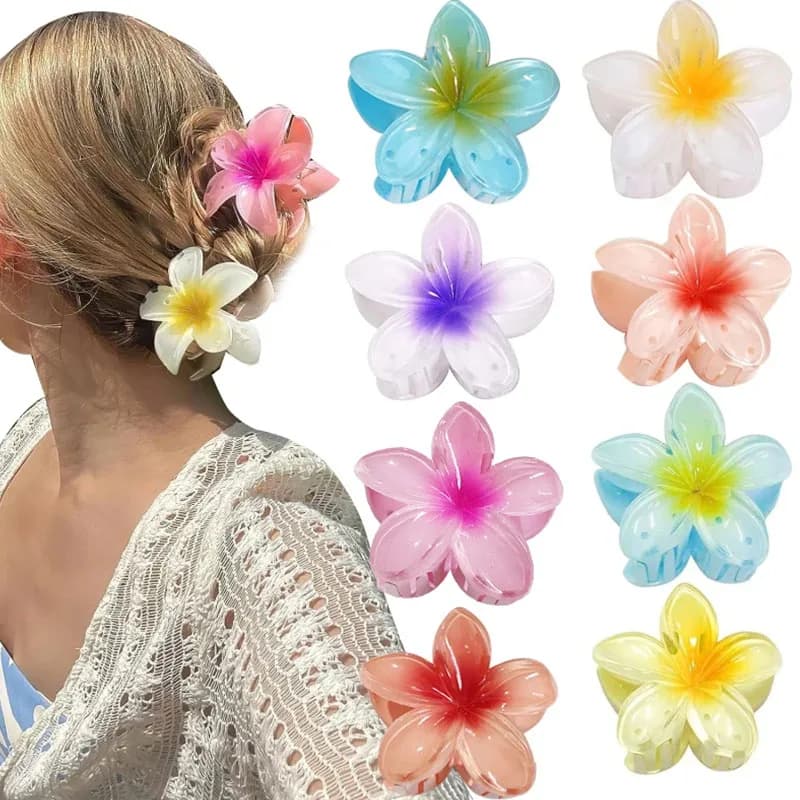 Fermagli per capelli con fiori hawaiani Artiglio grande per forcine spesse/fini per donne Ragazze Barrettes Accessori per capelli estivi da spiaggia Regali