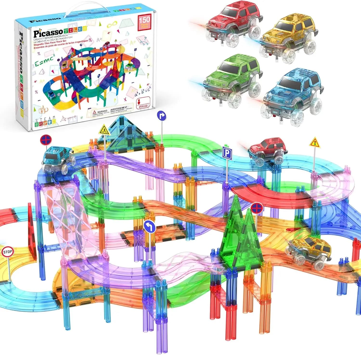 150 pezzi pista per auto da corsa building block set di giocattoli educativi magnete piastrelle blocchi magnetici playset 4 auto prima stelo apprendimento const