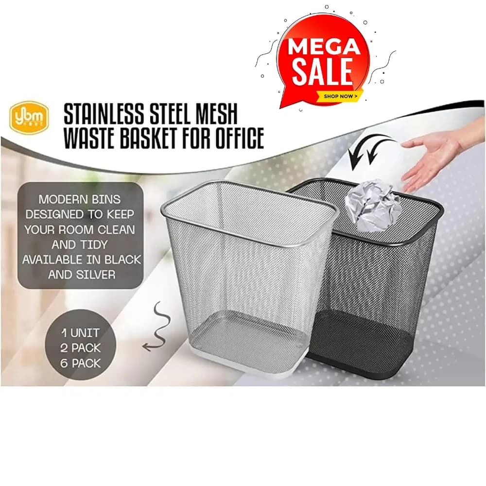 Set di 6 Cestini per Rifiuti in Metallo da 3,5 Galloni per Casa e Ufficio, Design Elegante in Nero