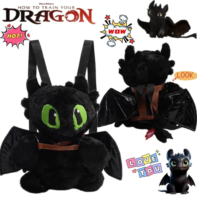 Nuovo Zaino Peluche di Toothless da Come Incollare l'Drago, Cartone Animato Carino, Merchandising Anime, Zaino Creativo Personalizzato