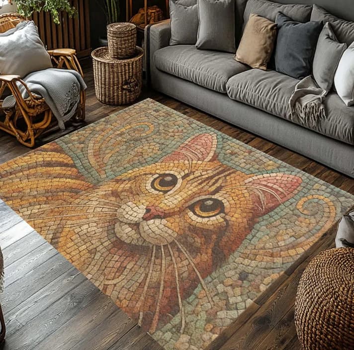 Piastrella in ceramica Mosaico Lettiera per gatti Retro Calico Tappetino per gatti Salsiccia Cane Arancione Gatto Tappeto Soggiorno Camera da letto Tappeto