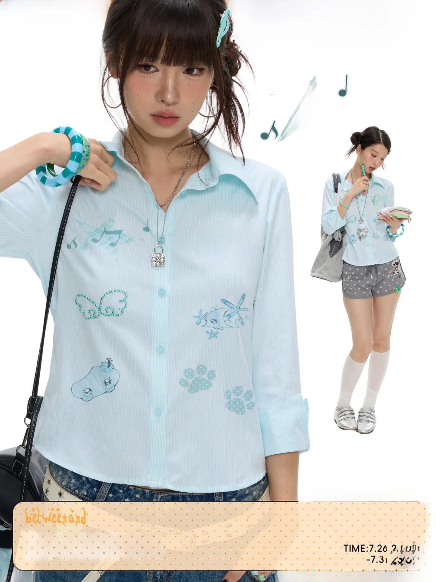 Mint Blue Striped Shirt Slim Fit Midi Sleeve Summer Shirt Women's Comfortable Breathable Straight Cut Bamboo Fiber Blouse
