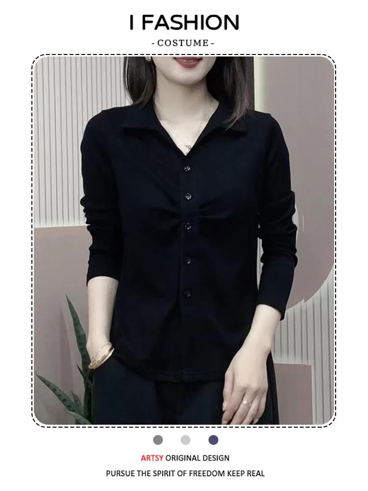 Pure Cotton Long Sleeve T-Shirt Women's Spring Autumn New Style Casual Fashion Wrinkle Cardigan Top Irregular Hemline
