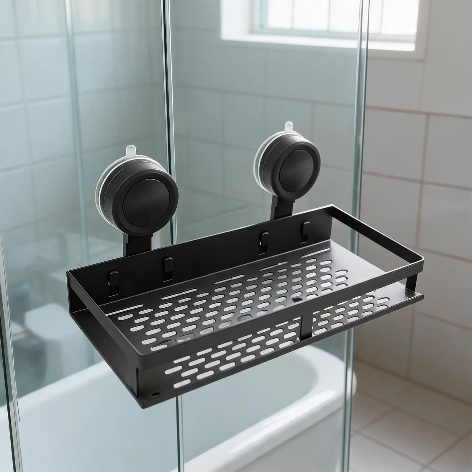 For Bathroom Shower Shelf Portable Shower Shelf Solution Shower Shelf Towel Bar Multiple Drainage Holes Upgraded Suction Cups