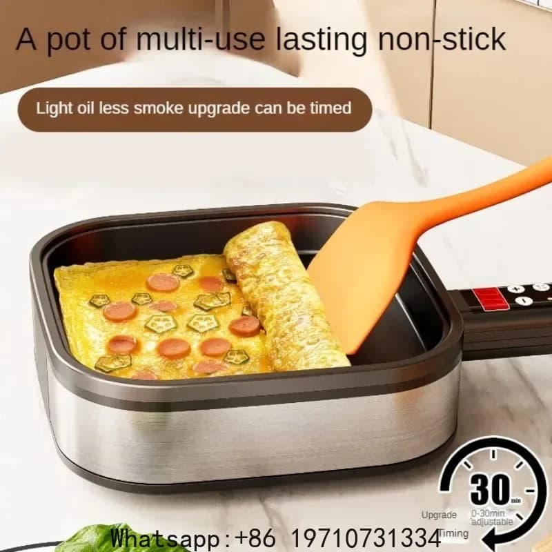 Padella Elettrica Antiaderente 220V con Manico Staccabile per Colazioni, Pancake e Bistecche