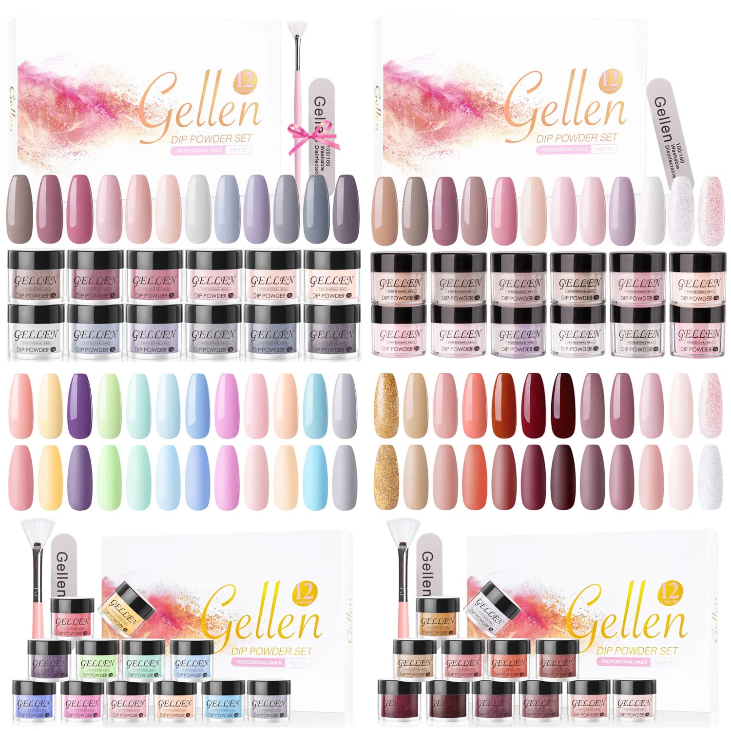 Initial Nail Kit in Acrylic Powder, 12 Colors Macaron, Nails Finte Press-On, Glitter, Accessories for Manicure, Gift for Girls