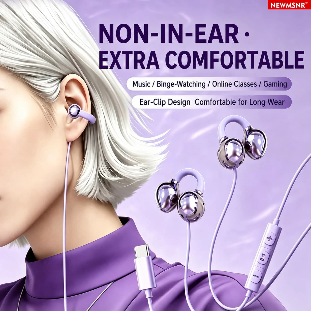 Open Ear Clip Wired Earphones Type-C 3.5mm Headphones with Mic Volume Control Non In-Ear Sports Gaming Music Headset For Samsung
