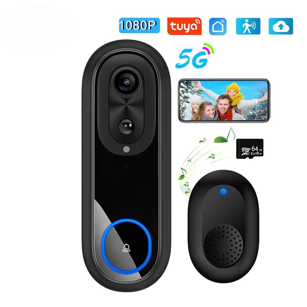 Tuya APP WiFi Videocitofono Campanello 5G 2.4G 1080P Campanello per porte senza fili Smart Citofono Telecamera IP65 Campanello impermeabile Batteria 7000mAh