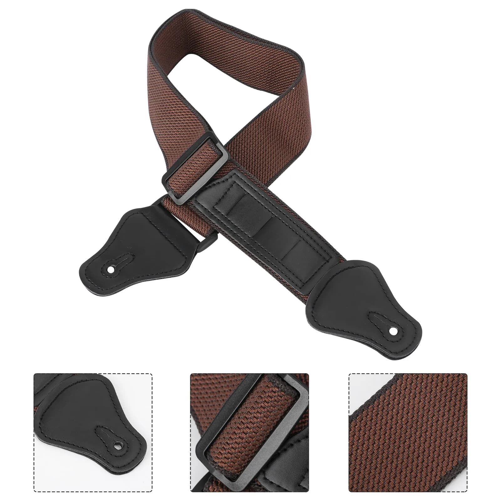PU Pure Cotton Guitar Strap Durable Adjustable Acoustic Electric Bass Guitar Pick Slot Belt for Standing Playing