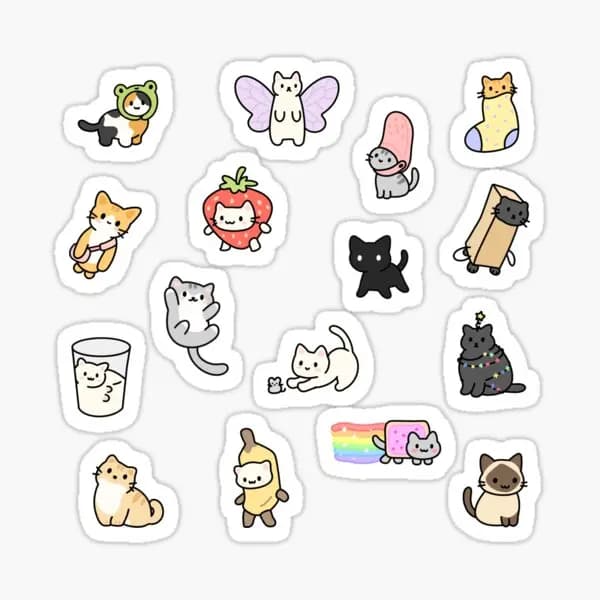 Cute Cat Memes Pack 5PCS Stickers for Decorations Room Kid Window Funny Living Room Anime Print Car Art Water Bottles Stickers