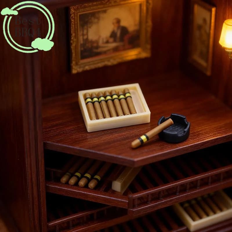 (BBQ4) 1 Set di Giocattoli per Gioco di Ruolo, Kit Modellino 1/12 per Casa delle Bambole, Simulazione Posacenere per Sigari, Mini Ornamento per Sigarette, Accessorio Decorativo per Casa delle Bambole
