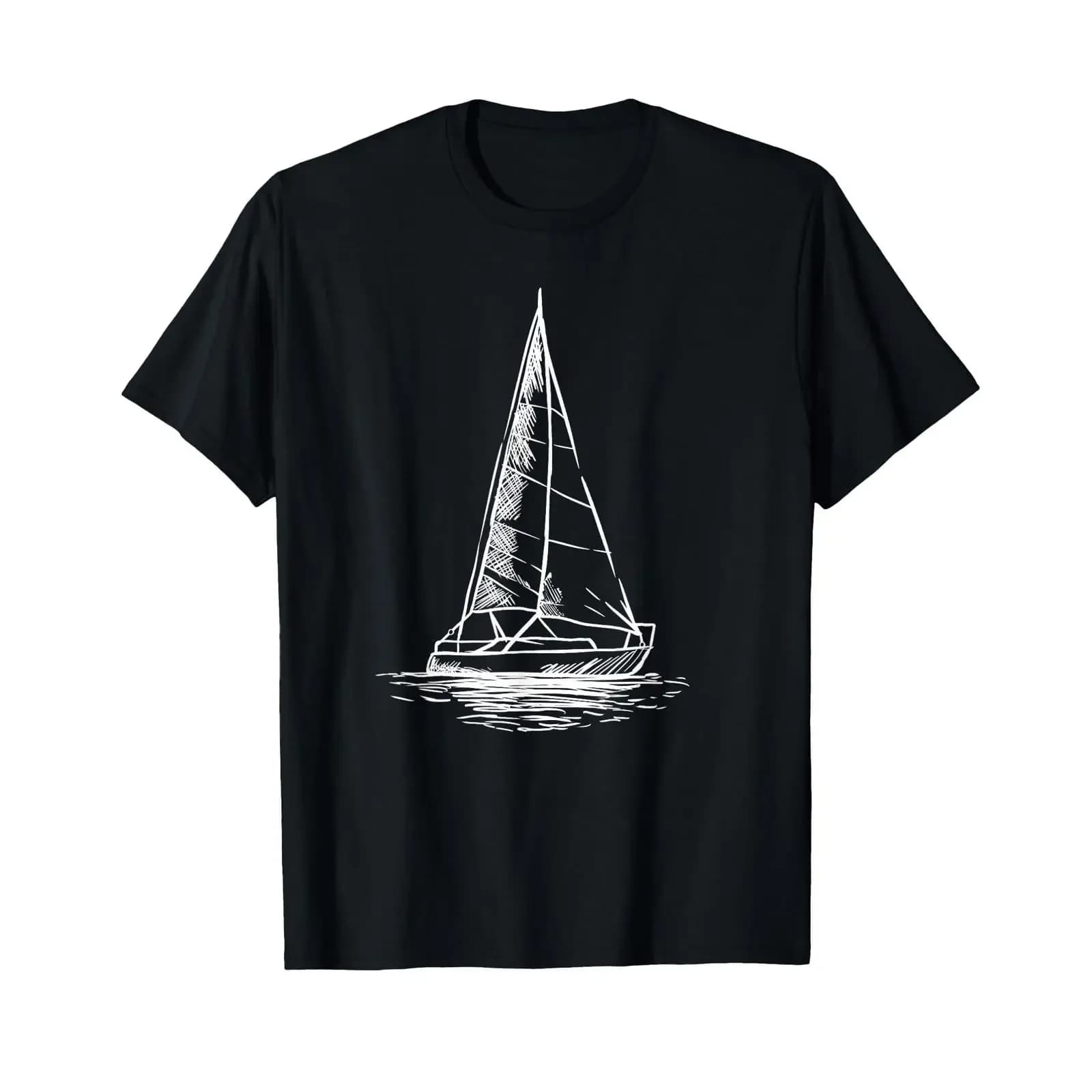 Sailor Boating Anchor Simple Line Drawing Sailboat Sailing T Shirt vintage Washed Stylish Casual Stretched