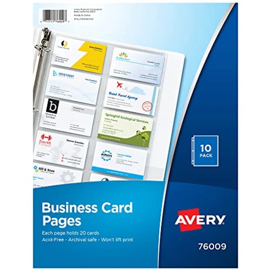 Clear Business Card Organizer Pages for 3 Ring Binders, Pack of 10, Holds 200 Cards Total 76009