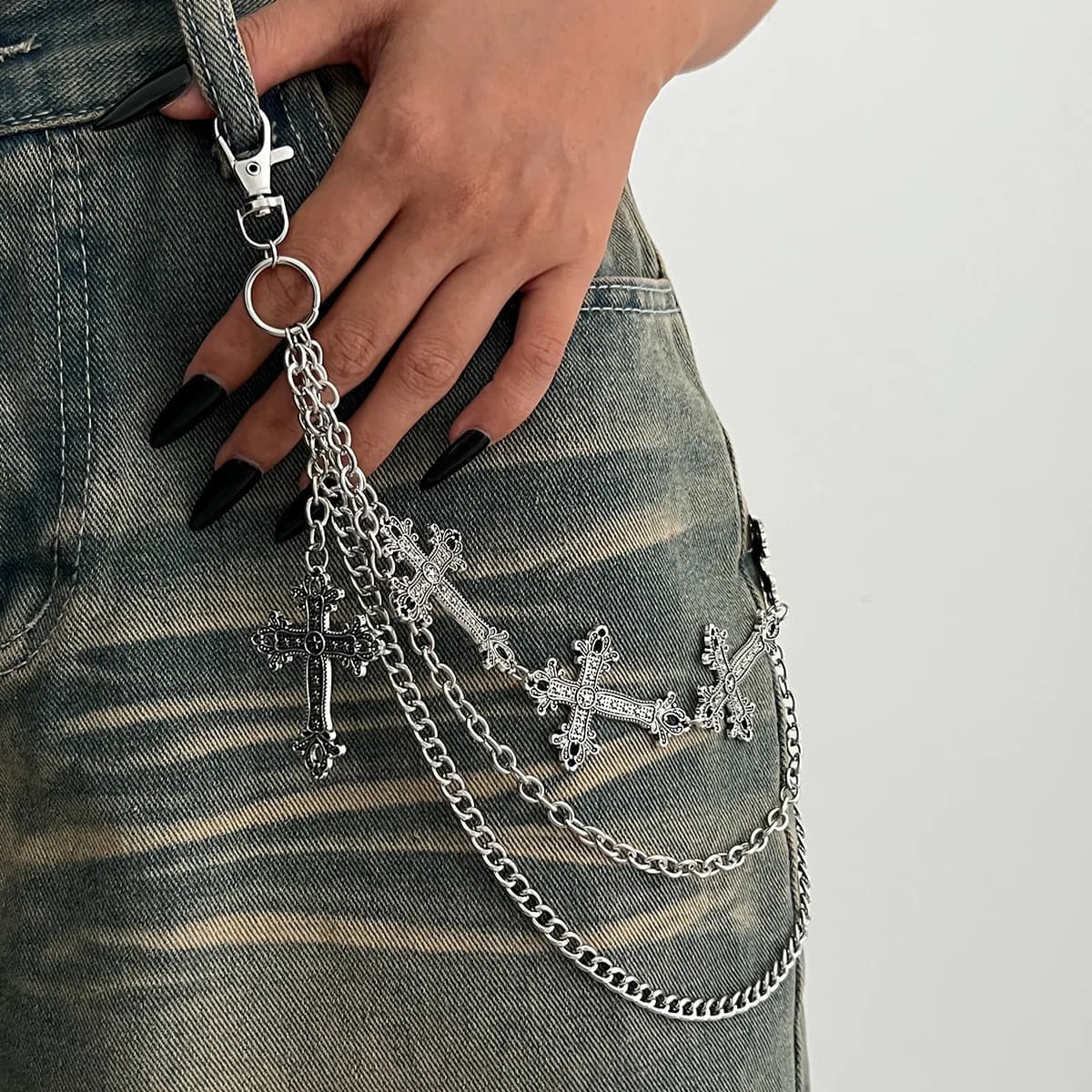 Fashion Punk Metal Pants Chain Hip Hop Waist Chain Cross Pendant Jeans Chain Unisex Accessories Gifts