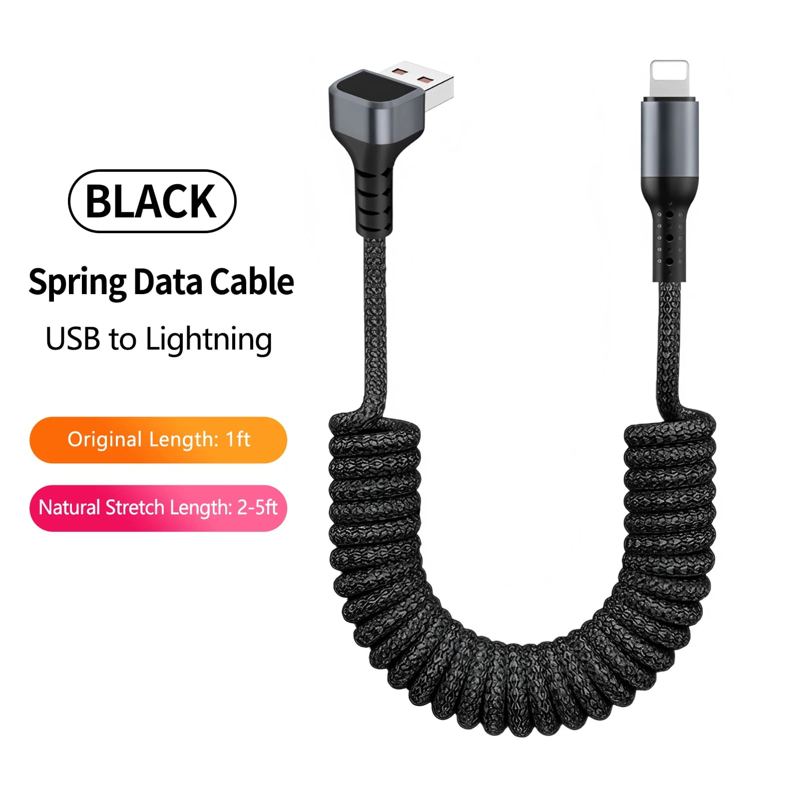 USB-A to USB C spiral cable from 90 degrees Extensible woven quick charging cable, compatible with Samsung Galaxy, iPhone 16