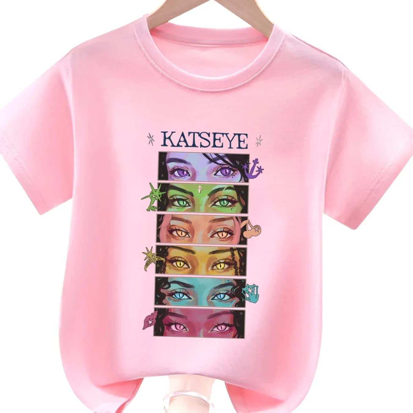 T-shirt stampata KATSEYE T-shirt comoda per bambini, casual, a maniche corte, girocollo, per bambini, design Katseye, top in cotone per ragazzi e ragazze