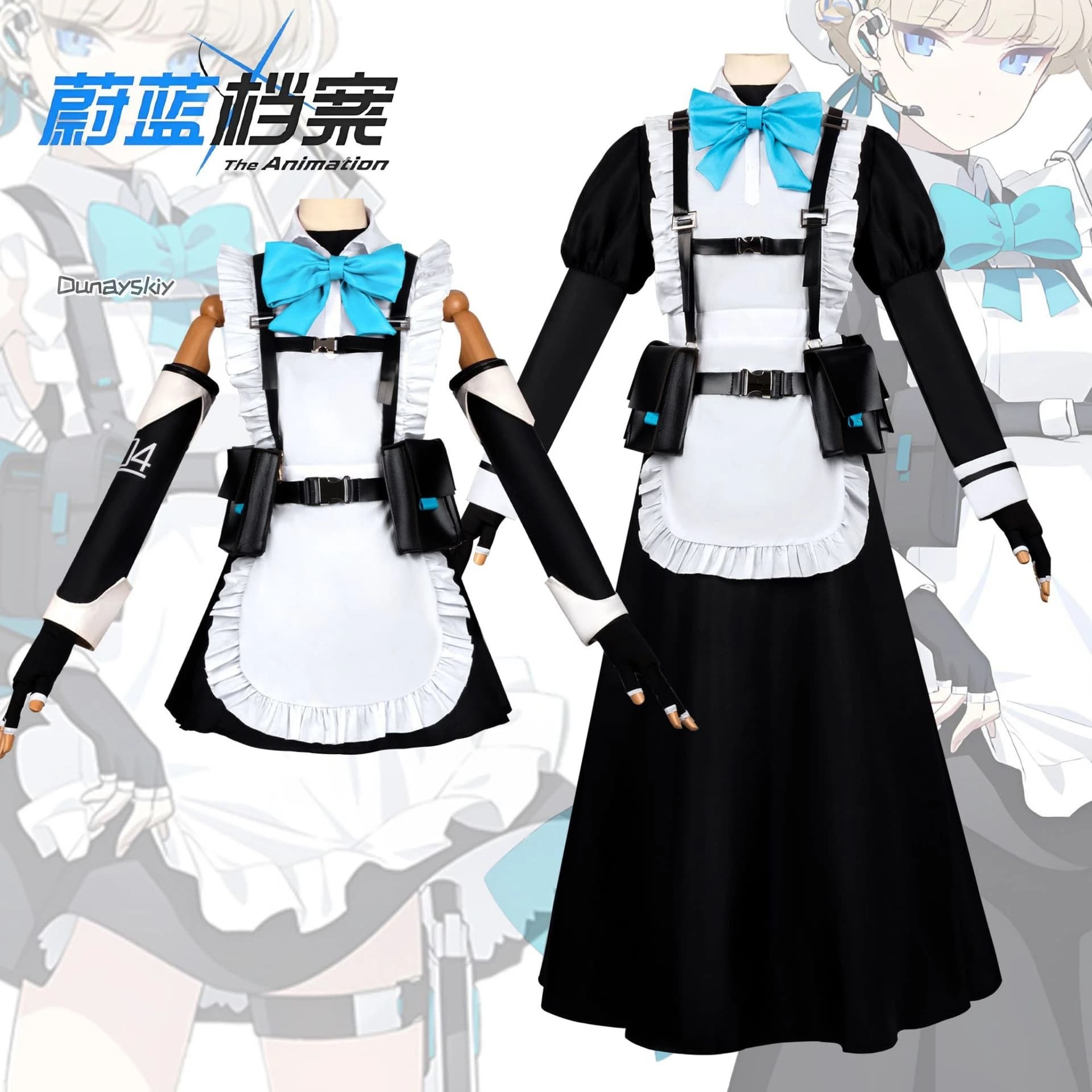 Gioco Anime Blu Archivio Asuma Toki Cosplay Mujer Vestito da cameriera Set completo Disfraz Halloween Abito lungo Gonne corte Parrucca Arco Donna
