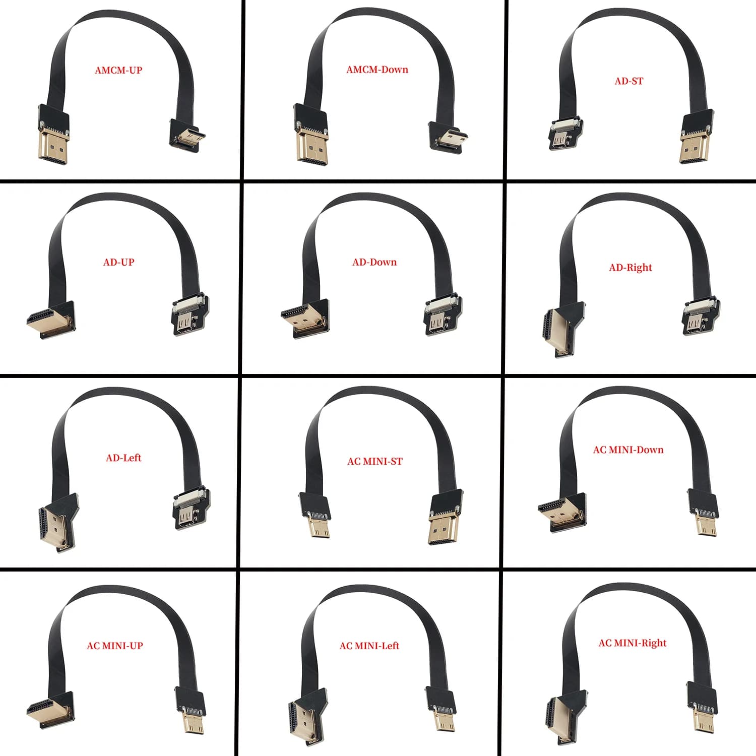 10CM Ribbon FPV HDMI-Compatible Connector Flexible Flat Cable Raspberry Pi 4 HDMI to HDMI/Mini HDMI Female 90 Degree FFC 20pin