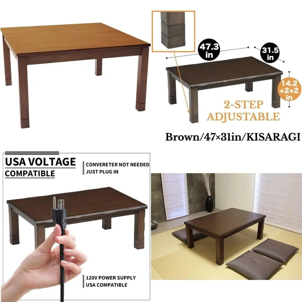 Tavolo riscaldato Kotatsu giapponese - Mobili Chabudai in legno con riscaldatore elettrico da 120 V per sala da pranzo e lavoro