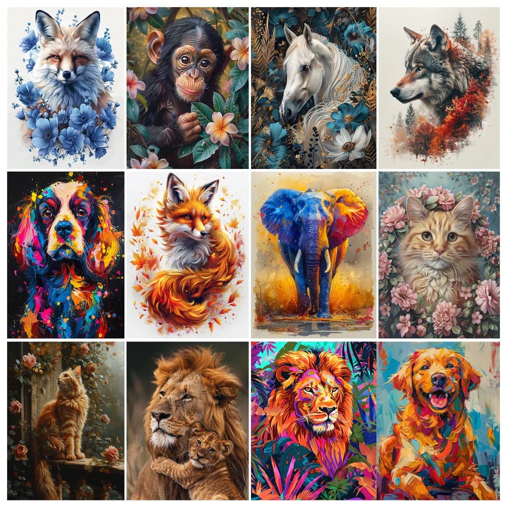 Painting by Numbers Kit Hand Paint Fox Lion Monkey Animal Flower Landscape DIY Seascape Acrylic Artwork Art Gift Home Decoratio