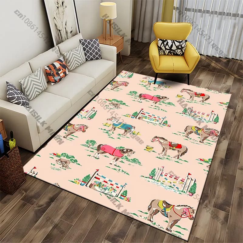 Tappeto decorativo con illustrazioni di cavalli giocosi, tappeto da yoga, decorazione per soggiorno, tappetino per bambini, zerbino, tappeto per area gioco