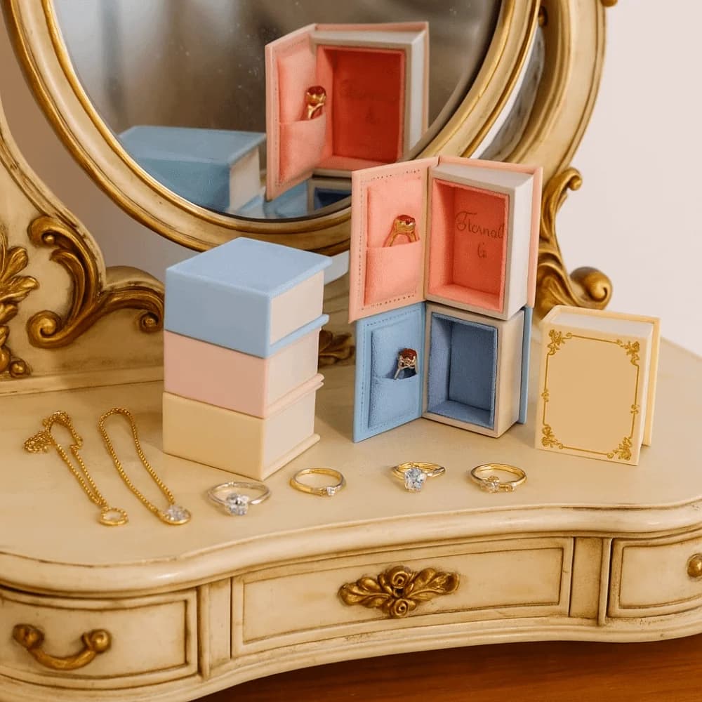 Flip Lid Book Shape Ring Box Stud Earrings Storage Box Engagement Ring Box Jewelry Packaging Ring Case Jewelry Display Case