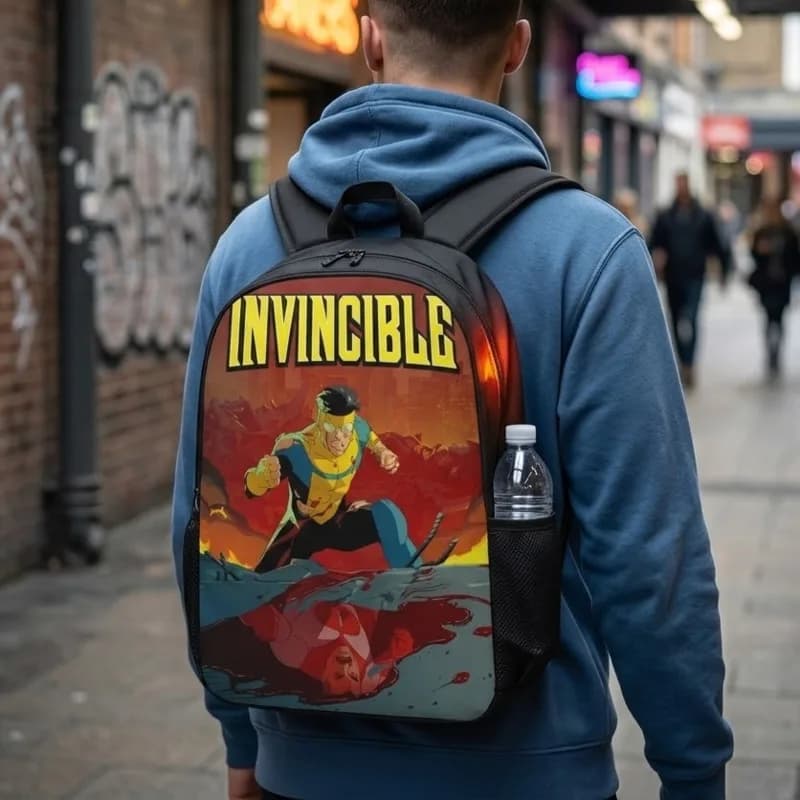 Zaino con stampa Invincible Hero, zaino da uomo, zaino da scuola per bambini Comic Omni Mark, per adolescenti, zaino per laptop, borsa per libri