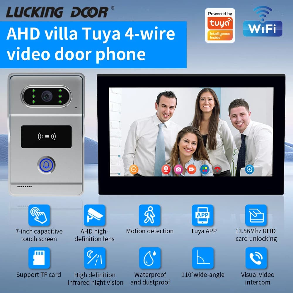 1080P 7in Touch Screen Wifi videocitofono Kit Smart TUYA Home Video campanello telecamera Rceord Motion Detection APP Monitor Unlcok