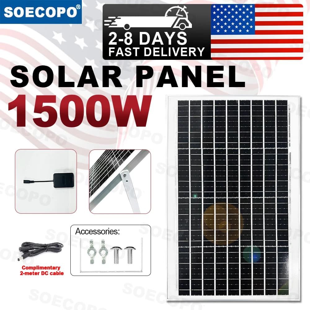 (Stock USA 2-8 Giorni) SOECOPO Pannello Solare Portatile 1500W Celle Solari 22-23% Alta Efficienza Design Impermeabile per Viaggi in Camper Grado A+ 10BB