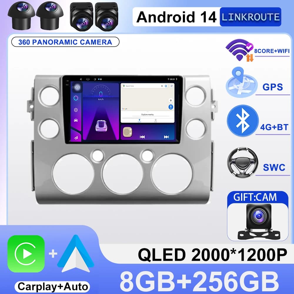 For Toyota FJ Cruiser J15 2006-2020 Android 14 5G wifi BT GPS Navigation Auto Wireless Carplay Multimedia Player HDR QLED Screen