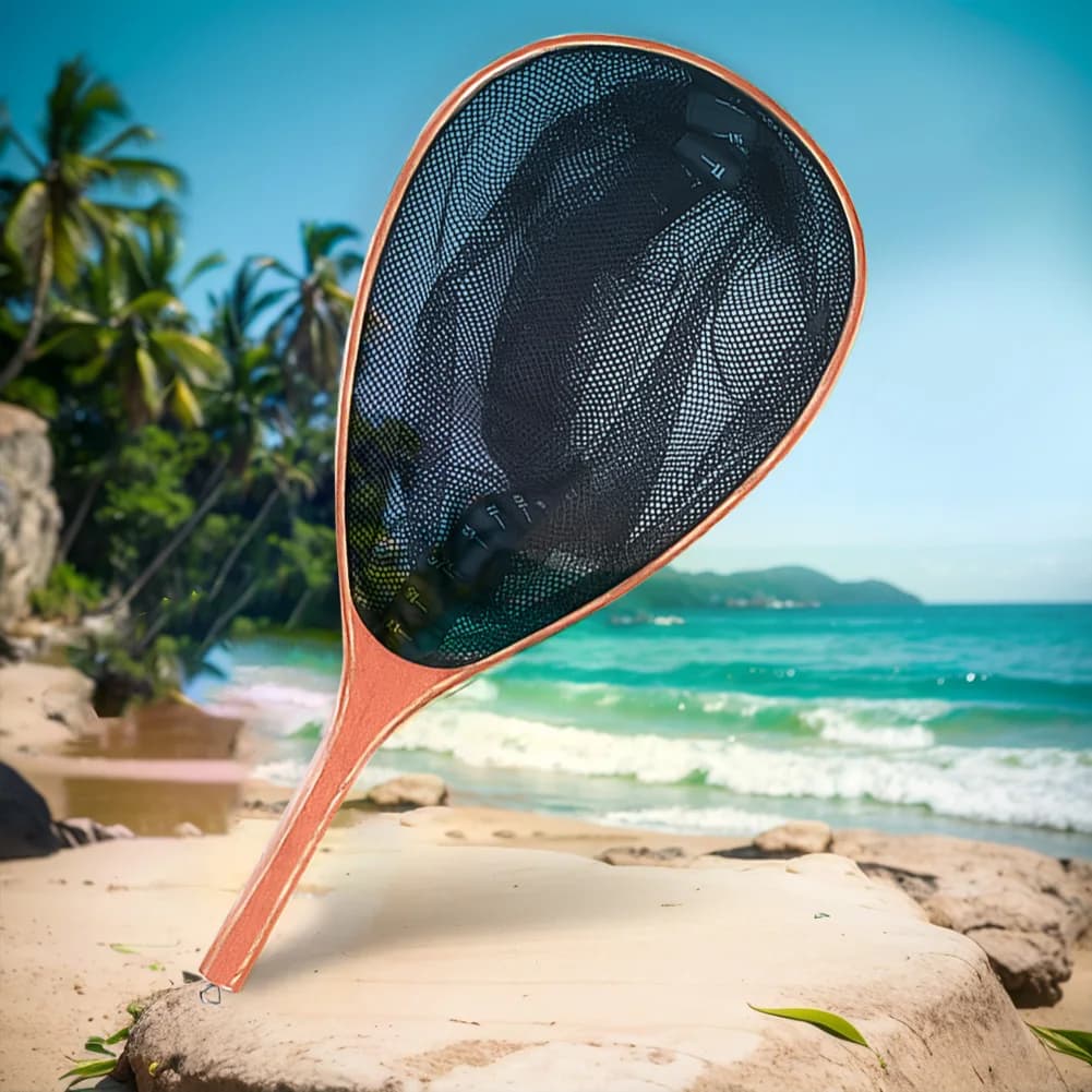 Wooden Handle Fishing Landing Net Soft Rubber Mesh Fly Fishing Net Catch and Release Net for Carp Fishing Catching Releasing
