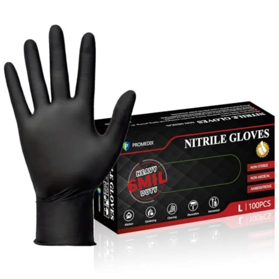 PROMEDIX P Heavy Duty Nitrile Gloves, 6mil-100 Count, Black Disposable Cooking Gloves, Latex Free, Powder Free