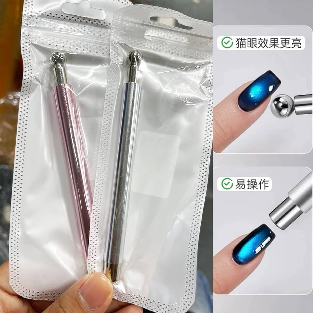 Penna magnetica per unghie a doppia testa + sfera magnetica in acciaio Cat Eye staccabile cilindrica francese 3D smalto gel UV per unghie Nail Art Magn