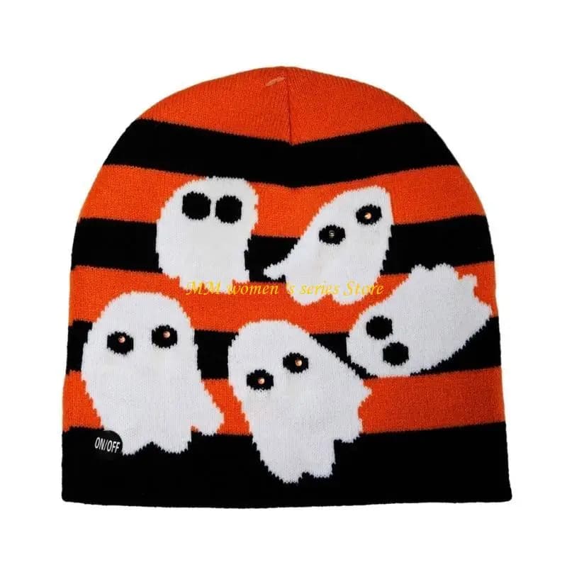 Q39C Cappello berretto lavorato a maglia per studenti Cappello invernale antivento per Halloween per adulti Addensare LED caldo