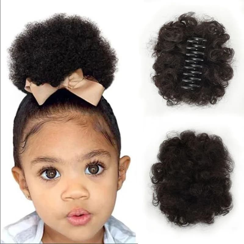Synthetic Kids Claw Clip Mini Afro Puff Hair Bun Kinky Curly Little Girls Afro Ponytail Hair Extensions Daily Hair Accessories