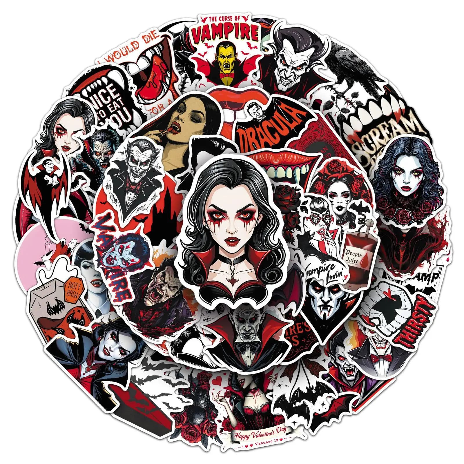 30/50 Pezzi Adesivi Impermeabili a Tema Vampiro per Halloween, Decorazioni Fai-da-Te per Valigie, Computer, Chitarre, Caschi, Quaderni