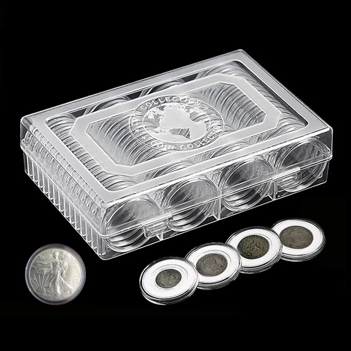 60Pcs 41mm Clear Plastic Coin Capsules Storage Box Coin Collection Holder Case World Coin Protective Round Container Organizer Box for Coins Medals Commemorative Collectibles
