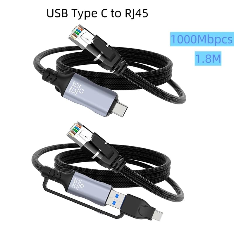 Cavo intrecciato in nylon con adattatore Ethernet USB tipo C a RJ45 da 1,8 m, connessione diretta Gigabit, compatibile con laptop MacBook Pro