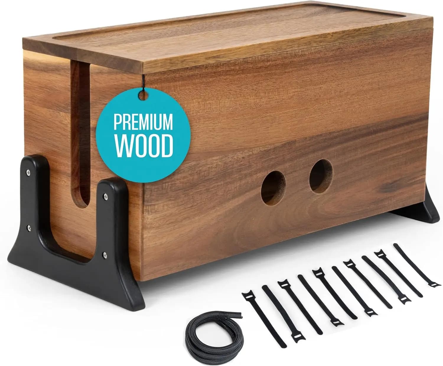 Scatola Organizzatrice Extra Large in Legno per Cavi TV, Scrivania e Prolunghe Elettriche