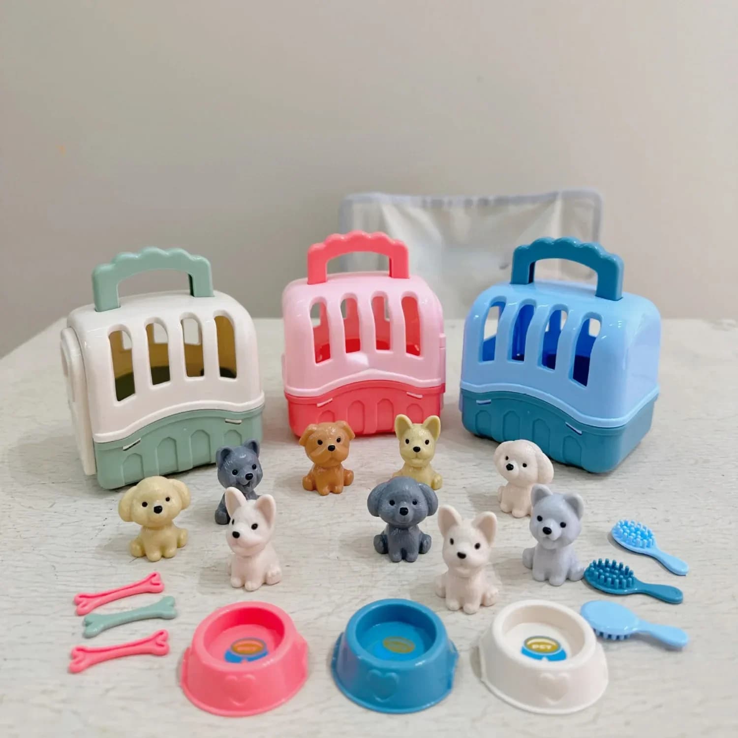 8PCS Alimentazione e Toelettatura Set da gioco per la cura degli animali Giochi di finzione Giocattolo veterinario Kit veterinario per bambini Cucciolo di cane Regali per ragazze Ragazzi