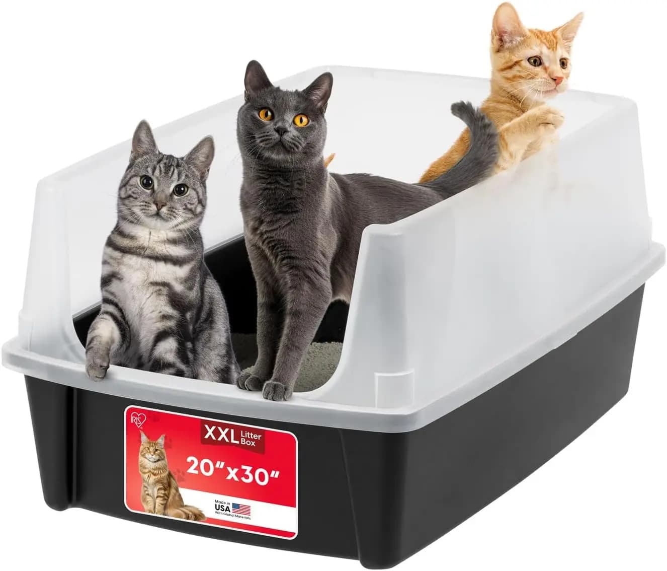 XX-Large High-Sided Cat Litter Box with Scatter Shield, Black