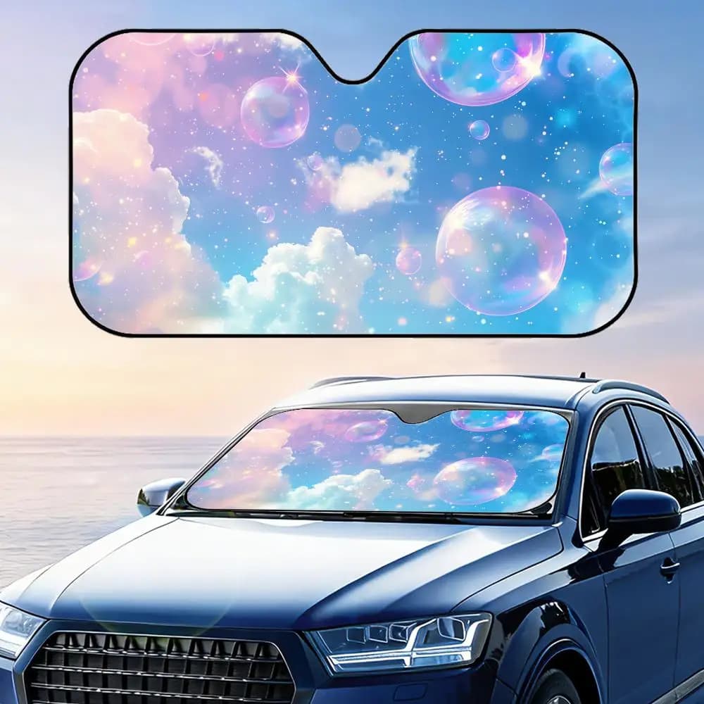 Parasole Auto Pieghevole Universale Dreamy Bubbles Cloud, Protezione UV e Isolamento Termico