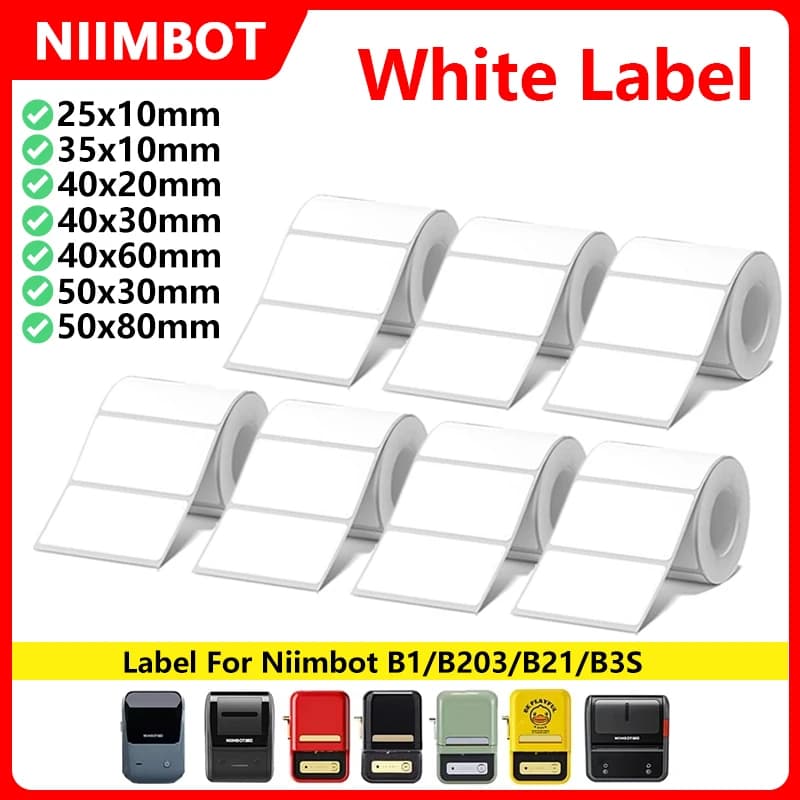 Niimbot B1 B21 Etichetta Termica Bianca Adesivo Impermeabile Autoadesivo Carta Anti-Olio Per B1 B21 Mini Stampante Termica Portatile Tag