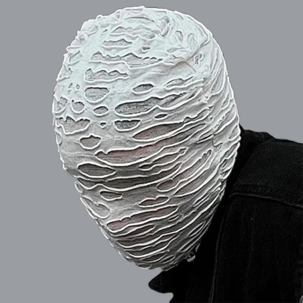 Cappuccio Integrale da Uomo con Fori in Rete Trasparenti, Maschera Balaclava Stile Mummia, Copricapo Traspirante per Halloween e Danza