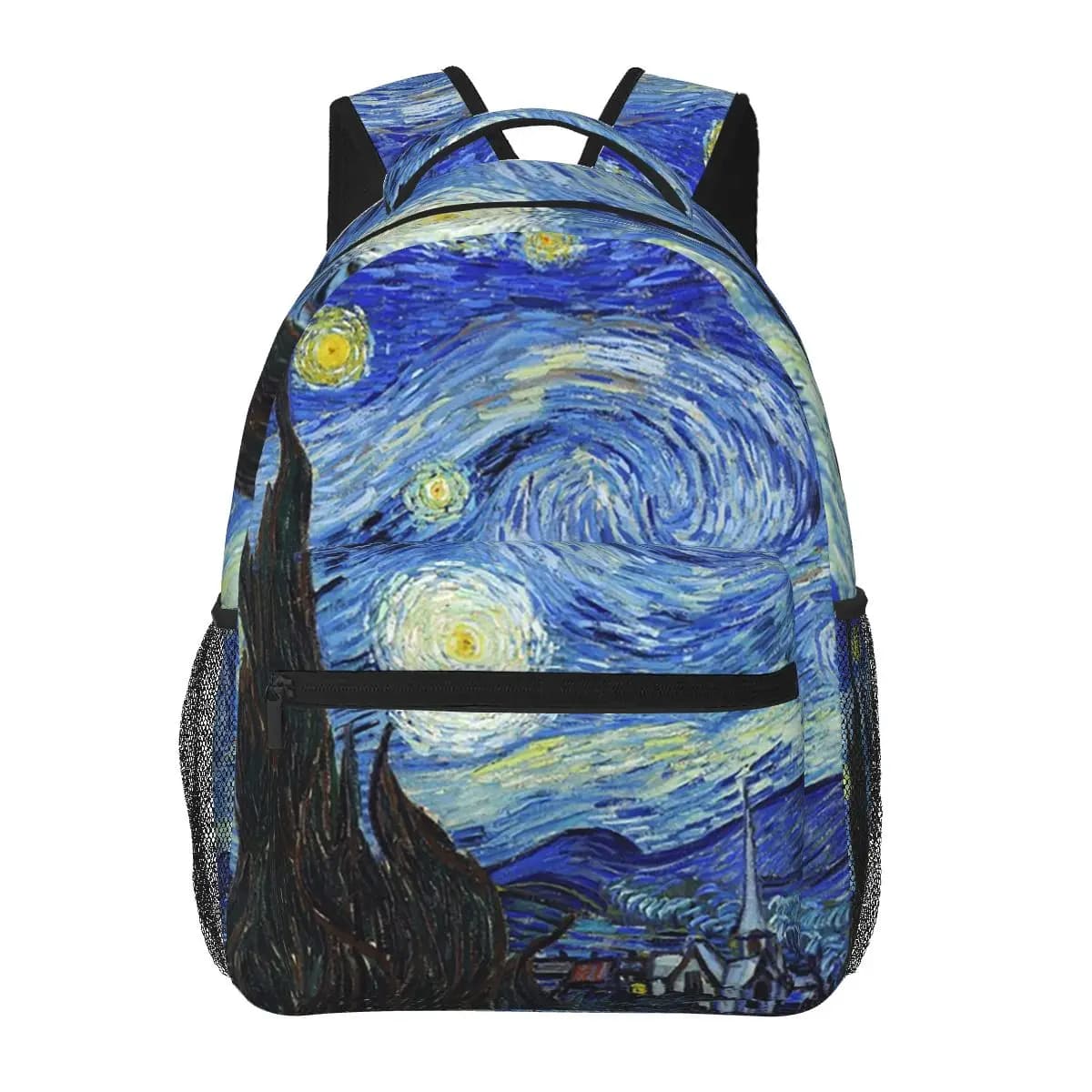 Vincent Van Gogh - Zaino per studenti Notte stellata Borsa da scuola Zaino da viaggio per escursionismo per borse a tracolla per libri alla moda per ragazzi e ragazze